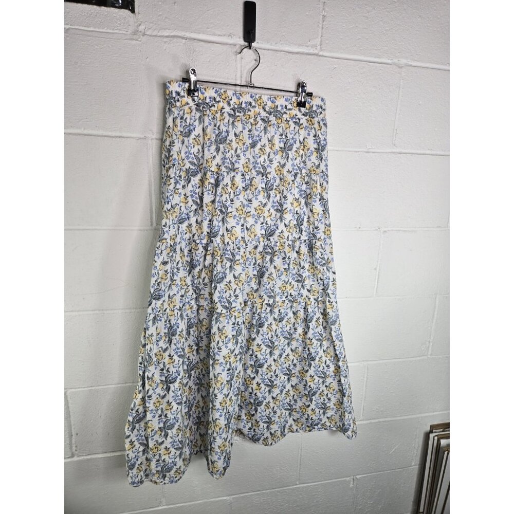 En Saison Maeve Floral Tiered Blue Yellow Print Midi Maxi Skirt - Picture 6 of 8